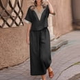thumbnail image 1 of LEKWK Linen Sets for Women 2 Piece Plus Size V Neck Short Sleeve Loose Fit Tops and Wide Leg Palazzo Pants Summer Resort Vacation Casual Outfits, 1 of 5