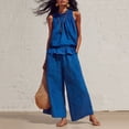 thumbnail image 1 of LEKWK Linen Sets for Women 2 Piece Sleeveless Ruffle Tank Tops and Flowy Wide Leg Pants with Pockets Summer Fashion Boho Beach Travel Sets, 1 of 5