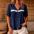 thumbnail image 1 of LEKWK Linen Shirts for Women Lace Short Sleeve Button Down Shirt Loose Fit Casual V Neck Going Out Tops Summer Fashion Beach Vacation Clothes, 1 of 5