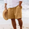 thumbnail image 1 of LEKWK Linen Shorts for Men Beach Mid Rise Elastic Waist Drawstring Casual Shorts with Pockets Relaxed Straight Leg Bermuda Vacation Shorts Summer Wear Yellow XXL, 1 of 5