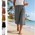 thumbnail image 1 of LEKWK Linen Shorts for Women Plus Size Loose Fit Knee Length Bermuda Shorts Elastic High Waist Wide Leg Shorts with Pockets Summer Beach Vacation Daily Outfits, 1 of 8