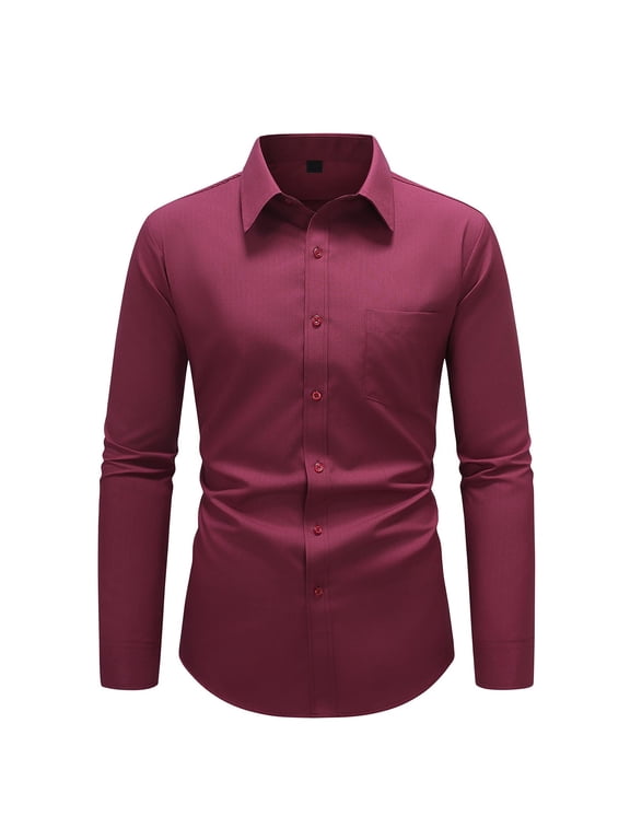 Linen Slim Fit Dress Shirts for Men Solid Color Business Button up Shirts Long Sleeve Pocket Work Shirts formal Office Wedding Meeting Interview Top