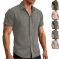 thumbnail image 1 of LEKWK Linen Tops for Men Collared Button Down Shirts Lightweight Short Sleeve Rolled Cuff Slim Fit Casual Tees Athletic Work Office Daily Outfits Gray XXL, 1 of 7