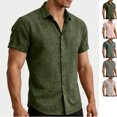 thumbnail image 1 of LEKWK Linen Tops for Men Collared Button Down Shirts Lightweight Short Sleeve Rolled Cuff Slim Fit Casual Tees Athletic Work Office Daily Outfits Green M, 1 of 7