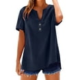 thumbnail image 1 of LEKWK Linen Tops for Women Henley Button Split V Neck Casual Tops Short Sleeve Tops Loose Fit Solid Summer Beach Outfits, 1 of 3