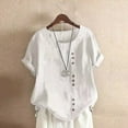 thumbnail image 1 of LEKWK Linen Tops for Women Plus Size Crew Neck Short Sleeve Casual Shirts Lightweight Loose Fit Comfy Blouses Summer Beach Vacation Lounge Outfits, 1 of 5