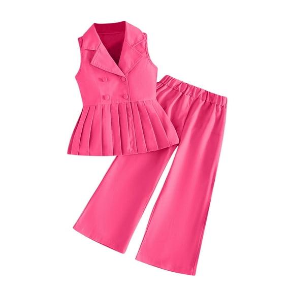 LEKWK Little Girls 2-Piece Clothing Set Lapel Sleeveless Waistcoat Peplum Hem Top Straight Leg Pants Daily Casual Fashion Playwear Outfits Set