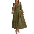 thumbnail image 1 of LEKWK Long Sleeve Dress for Women V Neck Smocked Waist Maxi Dress Casual Tiered Ruffle A Line Spring Dresses Work Office Elegant Flowy Modest Wear, 1 of 6