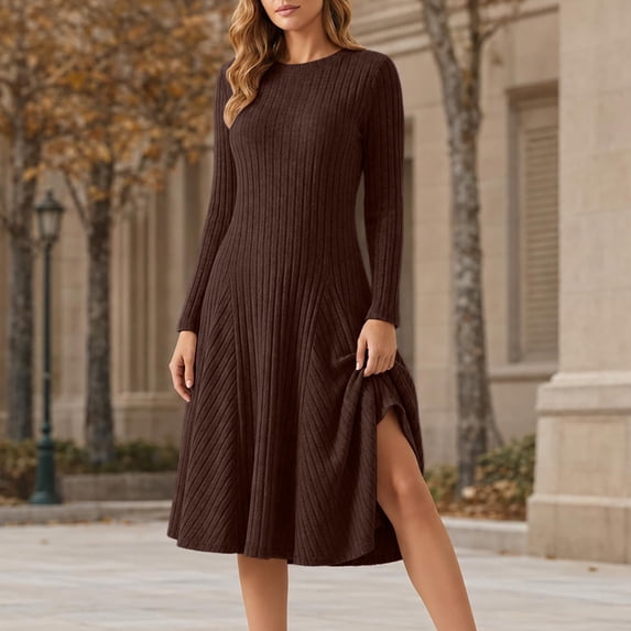 Dressing Styl LEKWK Long Sleeve Midi Dress for Women Ribbed Knit Long Sleeve Elegant ...