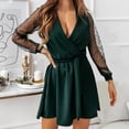 thumbnail image 1 of LEKWK Long Sleeve Mini Dress for Women Sheer Mesh Sleeve V Neck Elegant Dress Polka Dot Tie Waist Party Wedding Guest Fall Outfit Green M, 1 of 6