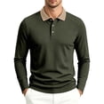 thumbnail image 1 of LEKWK Long Sleeve Shirts for Men Collared Contrast Ribbed Collar Golf Shirt Textured Lightweight Casual Button Top Slim Fit for Tennis Business Smart Casual, 1 of 8