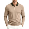 thumbnail image 1 of LEKWK Long Sleeve Shirts for Men Collared Contrast Ribbed Collar Golf Shirt Textured Lightweight Casual Button Top Slim Fit for Tennis Business Smart Casual, 1 of 8