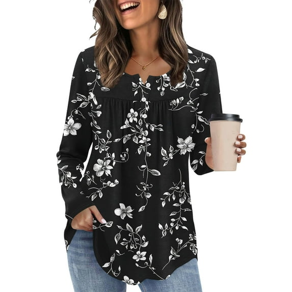 LEKWK Long Sleeve Shirts for Women V Neck Button Down Plaid Tops Dressy Casual Tunic Blouses Trendy Loose Fit T Shirt Going Out Outfits Streetwear