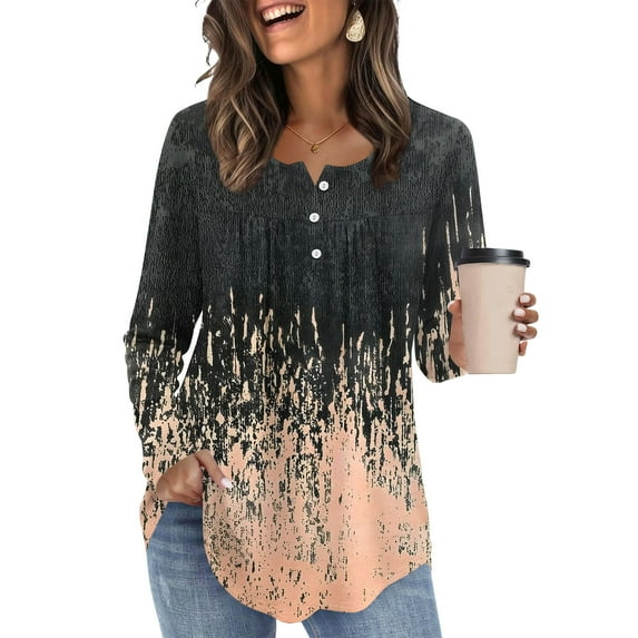 LEKWK Long Sleeve Shirts for Women V Neck Button Down Plaid Tops Dressy Casual Tunic Blouses Trendy Loose Fit T Shirt Going Out Outfits Streetwear