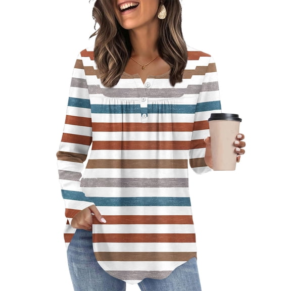 LEKWK Long Sleeve Shirts for Women V Neck Button Down Plaid Tops Dressy Casual Tunic Blouses Trendy Loose Fit T Shirt Going Out Outfits Streetwear