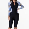 thumbnail image 1 of LEKWK Long Sleeve Swimsuits for Women Floral Print Zipper Front Knee Length Rash Guard Modest Coverage One Piece Beachwear Swimming Summer Vacation, 1 of 6