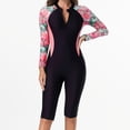thumbnail image 1 of LEKWK Long Sleeve Swimsuits for Women Floral Print Zipper Front Knee Length Rash Guard Modest Coverage One Piece Beachwear Swimming Summer Vacation, 1 of 7
