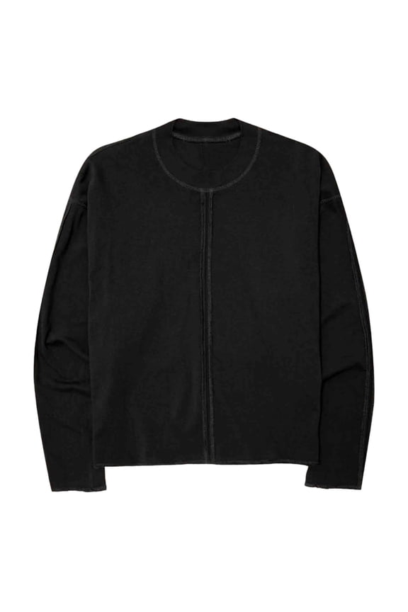 Long Sleeve T-Shirt for Men Exposed Seam Crewneck Top Soft Stretchy Solid Pullover Loose Fit Sweatshirt Grunge Style Streetwear Casual Daily