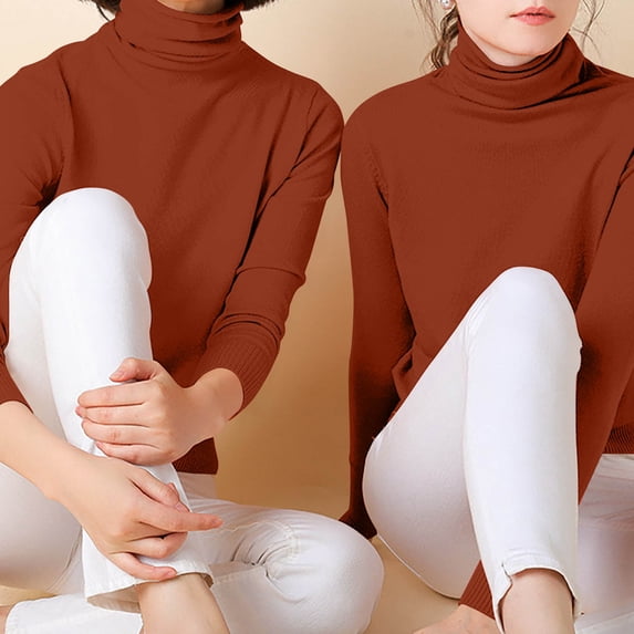 LEKWK Long Sleeve Tops for Women Slim Fit Turtleneck Tunic Tops Ribbed Knit Sweater Tops Solid Basic Layering Business Casual Office Wear