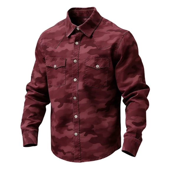 LEKWK Long Sleeve Work Shirts for Men Regular Fit Western Shirts Double Pocket Button Down Shirts Long Sleeve Camouflage Outdoor Hiking Shirt