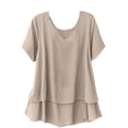 thumbnail image 1 of LEKWK Loose Linen Tops for Women Double Layer Flowy V-Neck Tunic Tops Loose Fit Dressy Short Sleeve Summer Blouses Ruffled Hem Beach Holiday Outfits, 1 of 9