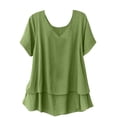 thumbnail image 1 of LEKWK Loose Linen Tops for Women Double Layered Hem Flowy Tops V-Neck Short Sleeve Summer Blouses Ruffle Plain Soft Breathable Beach Holiday Wear, 1 of 9