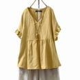 thumbnail image 1 of LEKWK Loose Linen Tops for Women Double Layered Hem Flowy Tops V-Neck Short Sleeve Summer Blouses Ruffle Plain Soft Breathable Beach Holiday Wear, 1 of 5