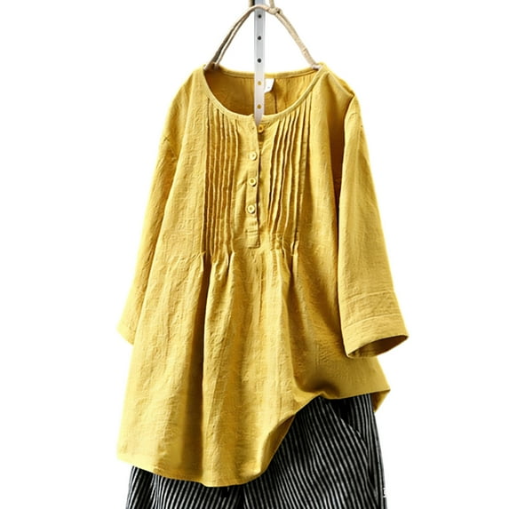 LEKWK Loose Linen Tops for Women Double Layered Hem Flowy Tops V-Neck Short Sleeve Summer Blouses Ruffle Plain Soft Breathable Beach Holiday Wear