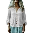 thumbnail image 1 of LEKWK Loose Linen Tops for Women Puff Sleeve V-Neck Button Down Shirt Boho Tops Tunic Tops Solid Pleated Soft Fall Beach Outfits, 1 of 7