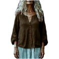 thumbnail image 1 of LEKWK Loose Linen Tops for Women Puff Sleeve V-Neck Button Down Shirt Boho Tops Tunic Tops Solid Pleated Soft Fall Beach Outfits, 1 of 7