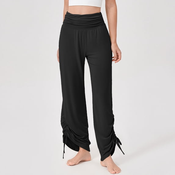 LEKWK Loose Yoga Pants for Women High Waist Ruched Ankle Harem Style Wide Leg Yoga Pants Soft Lounge Pilates Casual Yoga Pants Summer Bottoms
