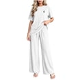 thumbnail image 1 of LEKWK Lounge Sets for Women Cozy Textured 2 Piece Outfit Short Sleeve Crewneck Top and Wide Leg Pants Matching Sets for Beach Vacation Travel, 1 of 7