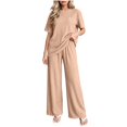 thumbnail image 1 of LEKWK Lounge Sets for Women Cozy Textured 2 Piece Outfit Short Sleeve Crewneck Top and Wide Leg Pants Matching Sets for Beach Vacation Travel, 1 of 7