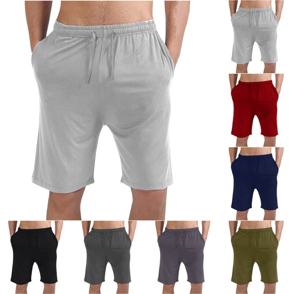 LEKWK Lounge Shorts for Men Soft with Pockets Mid Rise Elastic Waist Drawstring Sleep Shorts Relaxed Straight Leg Knee Length Casual Shorts Home Daily Wear Gray L