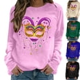 thumbnail image 1 of LEKWK Mardi Gras Shirts Mask Graphic Print Crew Neck Long Sleeve Graphic Tees Sparkly Details Casual Party Trendy Tops Outfits, 1 of 6