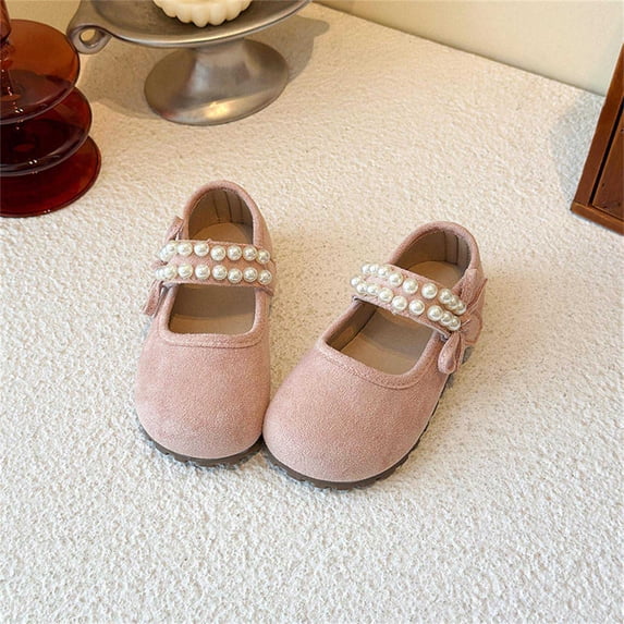 LEKWK Mary Jane Shoes for Girls Cute Pearl Strap Bow Casual Slip On Shoes Uniform School Flats Outdoor Wedding Party Back to School Outfits