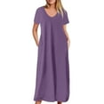 thumbnail image 1 of LEKWK Maxi Dress for Women Short Sleeve V Neck Tshirt Dress Loose Fit with Pockets Long Dress Casual Solid Color Comfortable Daily Home Lounge Wear, 1 of 5