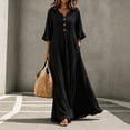 thumbnail image 1 of LEKWK Maxi Dresses for Women Ruffle 3/4 Sleeve V Neck Button Flowy Dress with Pockets Loose Casual Sundress with Pockets Summer Beach Vacation Outfits, 1 of 9