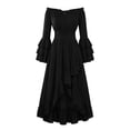 thumbnail image 1 of LEKWK Medieval Dress for Women Pirate Costume Tiered Ruffled Renaissance Dress Smocked Waist Tie Front High Low Cosplay Halloween Costume, 1 of 4