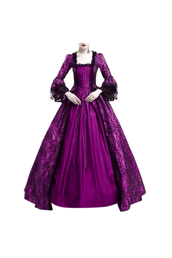 Medieval Dress for Women Vintage Renaissance Costumes Square Neck Flare Sleeve Gown Halloween Gothic Masquerade Attire