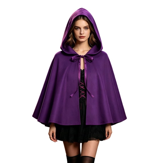 LEKWK Medieval Hood Cape Women Bow Tie Short Capelet Velvet Cloak Renaissance Cosplay Costume Halloween Christmas Fantasy Elf Costume