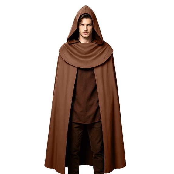 LEKWK Medieval Hooded Cape Classic Fantasy Rogue Cloak with Draped Cowl Realistic Cosplay Renaissance Halloween Costume for Themed Party