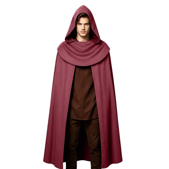 LEKWK Medieval Hooded Cape Classic Fantasy Rogue Cloak with Draped Cowl Realistic Cosplay Renaissance Halloween Costume for Themed Party