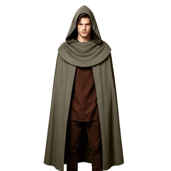 LEKWK Medieval Hooded Cape Classic Fantasy Rogue Cloak with Draped Cowl Realistic Cosplay Renaissance Halloween Costume for Themed Party
