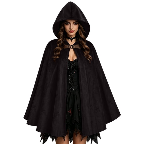 LEKWK Medieval Hooded Cape Women Velvet Gothic Vampire Costume Witch Cloak Vintage Halloween Renaissance Costume Cosplay Party Fancy Dress