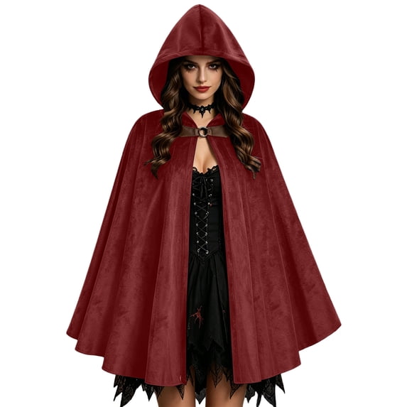 LEKWK Medieval Hooded Cape Women Velvet Gothic Vampire Costume Witch Cloak Vintage Halloween Renaissance Costume Cosplay Party Fancy Dress