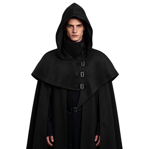 LEKWK Medieval Rogue Hooded Cowl Men Renaissance Gothic Vintage Cloak with Face Mask Halloween Assassin Priest Monk Cosplay Costume