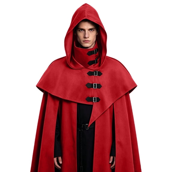 LEKWK Medieval Rogue Hooded Cowl Men Renaissance Gothic Vintage Cloak with Face Mask Halloween Assassin Priest Monk Cosplay Costume