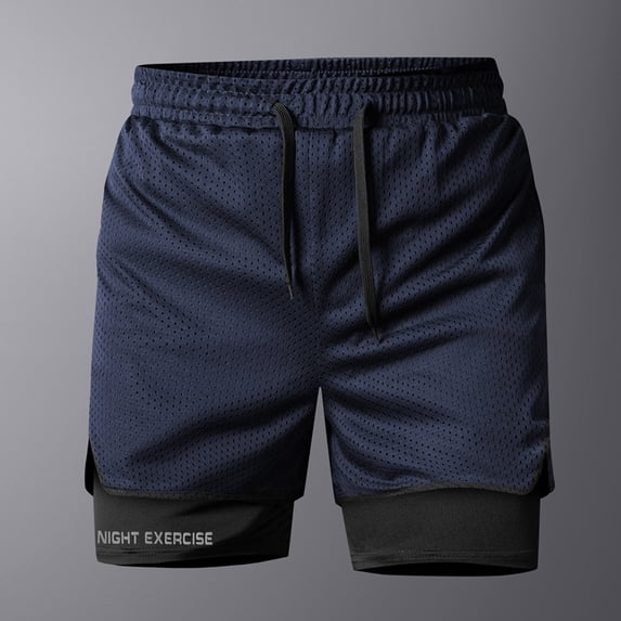 LEKWK Men Athletic Shorts 2 In 1 Lined Breathable Elastic Waist Drawstring Mid Rise Workout Shorts Mesh Outer Loose Fit Running Shorts Gym Training Wear Blue XS