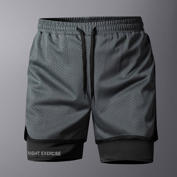 LEKWK Men Athletic Shorts 2 In 1 Lined Breathable Elastic Waist Drawstring Mid Rise Workout Shorts Mesh Outer Loose Fit Running Shorts Gym Training Wear Gray XXL